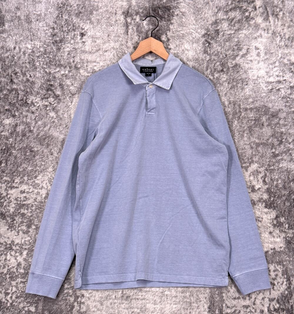 New Velvet Graham Spencer Polo Shirt Large Men Balthazar Washed Blue Long Sleeve